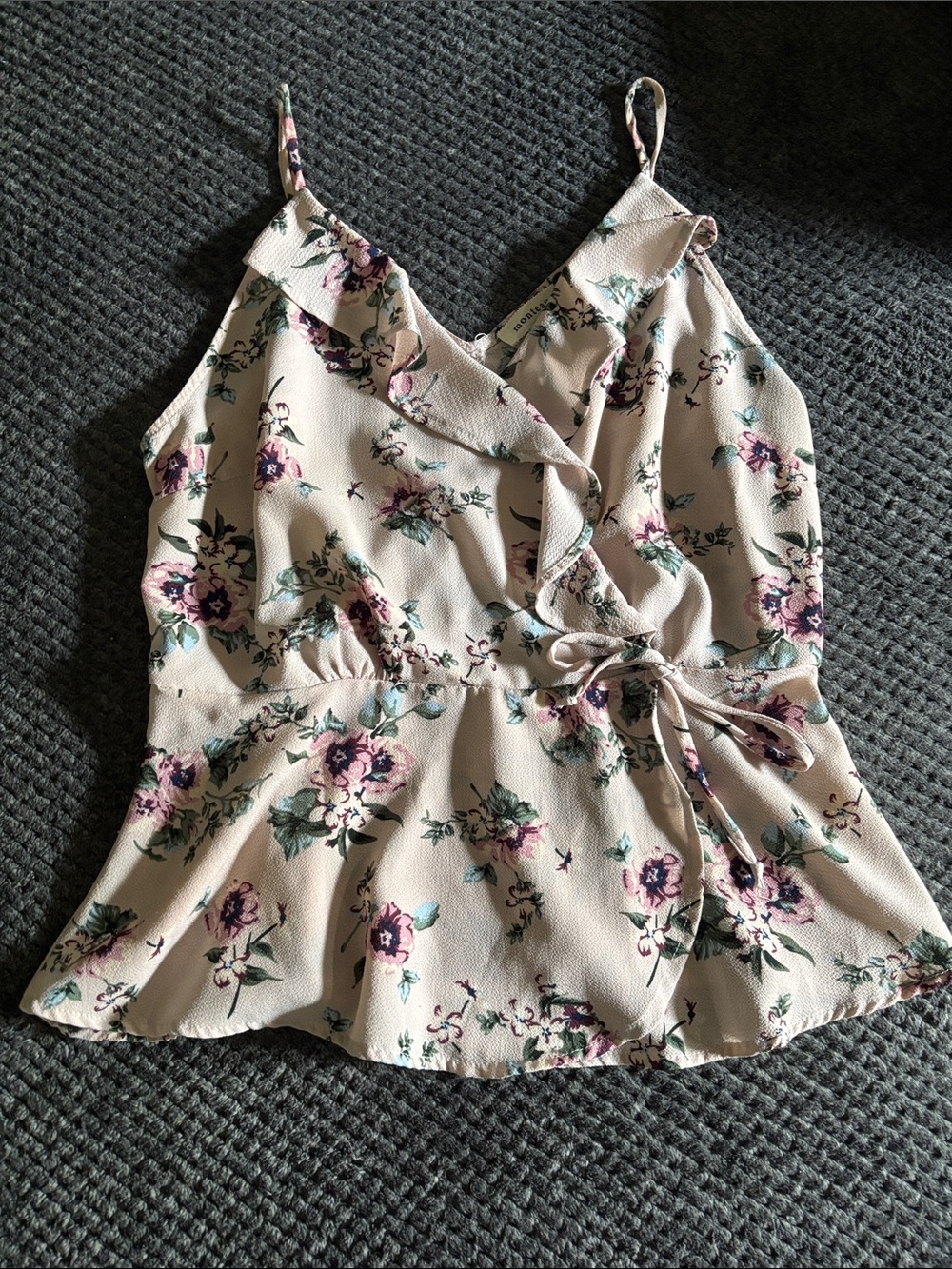 Monteau Beige Floral Wrap Cami with Purple Flowers